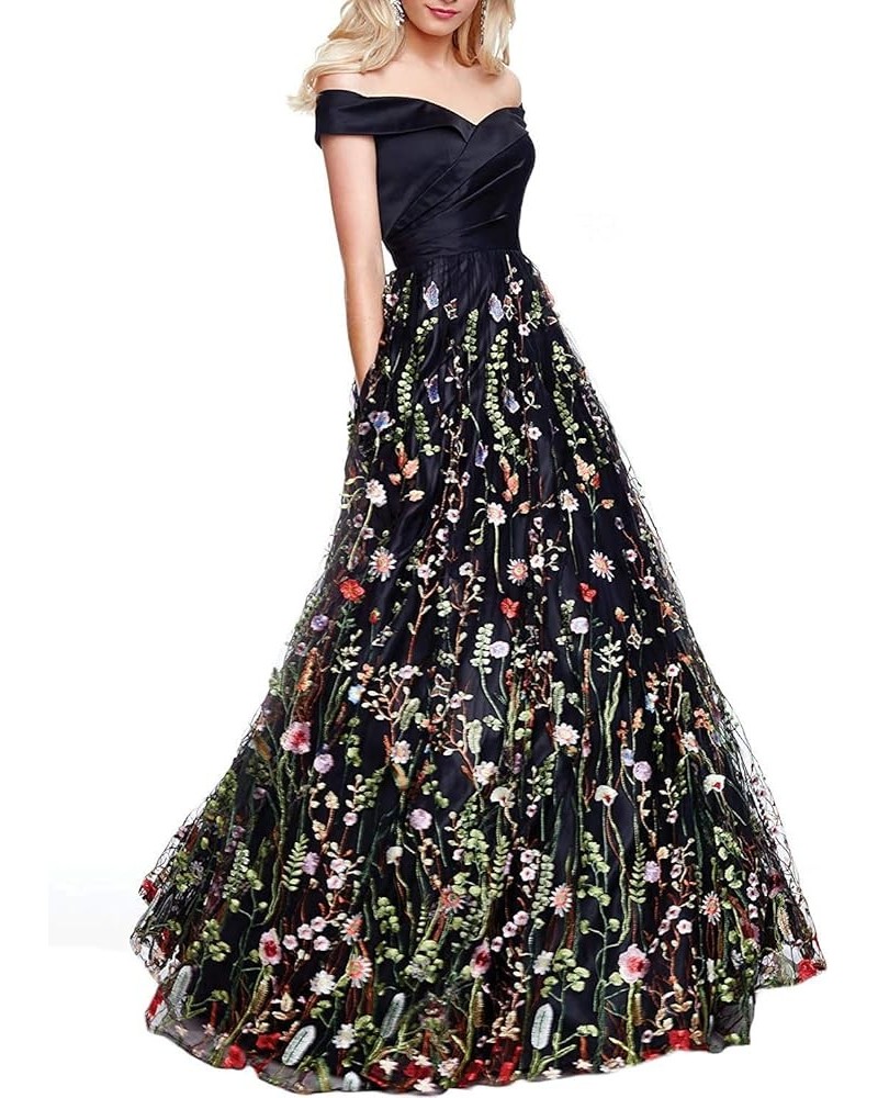 Illusion Tulle Floral Formal Evening Party Dresses for Women Lace Embroidery Maxi Dress Black6 $49.21 Dresses