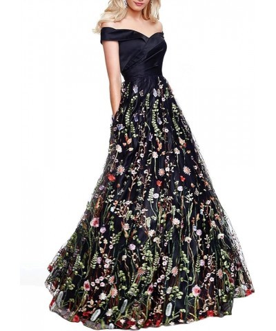 Illusion Tulle Floral Formal Evening Party Dresses for Women Lace Embroidery Maxi Dress Black6 $49.21 Dresses