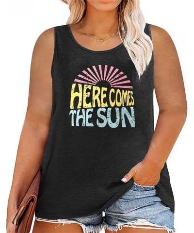 Women Plus Size Sunshine Shirt Sun Salt Sand Letter Print Tank Tops Summer Vibes Beach Tops Casual Vacation Sleeveless Tee Da...