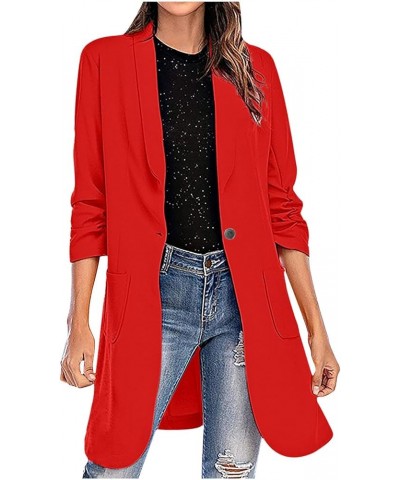 Women's Long Sleeves Open Front Blazers Suit Office Work Wear Solid Blazer Jacket Lapel Casual Business Outfits Coat 05-red $...