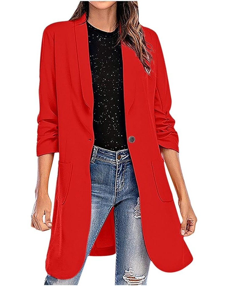 Women's Long Sleeves Open Front Blazers Suit Office Work Wear Solid Blazer Jacket Lapel Casual Business Outfits Coat 05-red $...