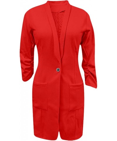 Women's Long Sleeves Open Front Blazers Suit Office Work Wear Solid Blazer Jacket Lapel Casual Business Outfits Coat 05-red $...