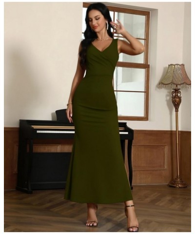 Women's V Neck Split Sleeveless Formal Dress Ruched Bodycon Elegant Wedding Cocktail Evening Party Long Dresses Armygreen $18...