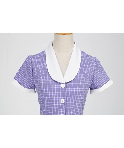 Women's Button-up Belt Swing Flare 1950s Vintage Shirt Blazer Dress Purple Check $15.33 Dresses