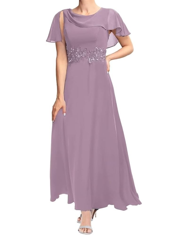 Women's Mother of The Bride Dresses Tea Length Lace Applique Formal Evening Dress with Sleeves Dusty Purple $31.50 Dresses