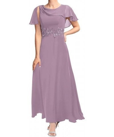 Women's Mother of The Bride Dresses Tea Length Lace Applique Formal Evening Dress with Sleeves Dusty Purple $31.50 Dresses