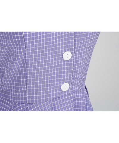 Women's Button-up Belt Swing Flare 1950s Vintage Shirt Blazer Dress Purple Check $15.33 Dresses