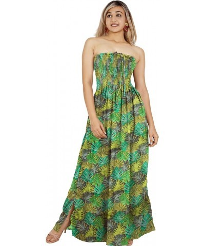 Women's Beach Maxi A Line Casual Summer Party Strapless Tube Top Dress Leaves, Green $11.48 Dresses