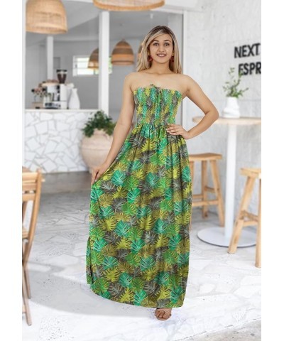 Women's Beach Maxi A Line Casual Summer Party Strapless Tube Top Dress Leaves, Green $11.48 Dresses