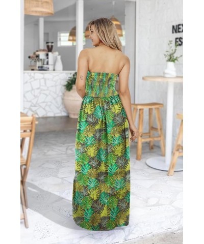 Women's Beach Maxi A Line Casual Summer Party Strapless Tube Top Dress Leaves, Green $11.48 Dresses