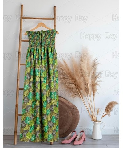 Women's Beach Maxi A Line Casual Summer Party Strapless Tube Top Dress Leaves, Green $11.48 Dresses