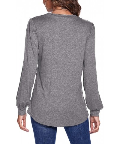 Womens Button Back Tops Balloon Sleeve Loose Casual Workout O Neck Blouses 00 Christmas Grey 01 $11.55 Tops