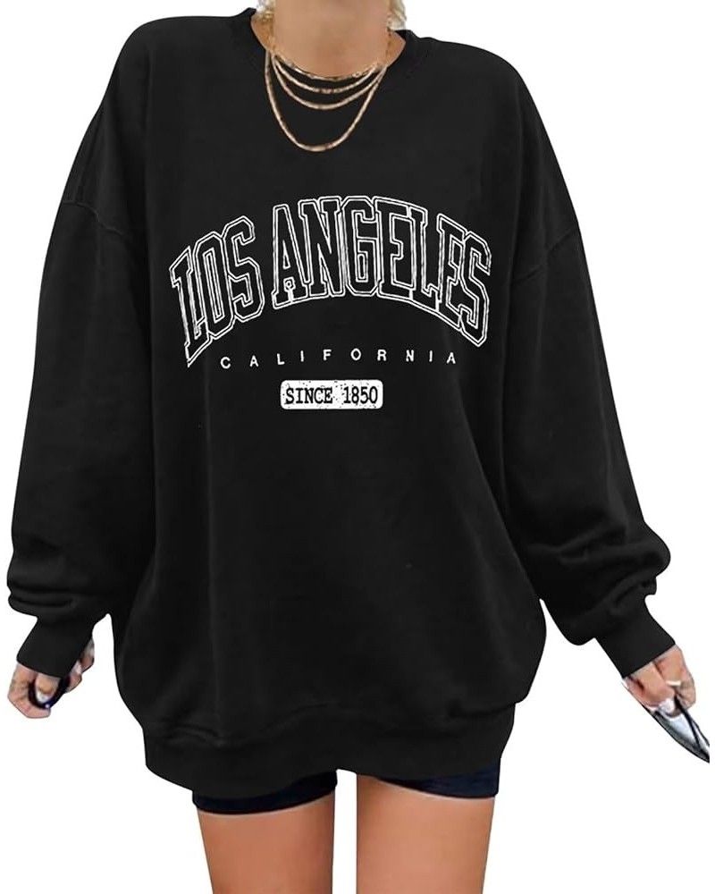 Oversized Graphic Sweatshirt for Women Long Sleeve Crewneck Pullover Casual Fall Hoodie Tops 2024 Los Angeles Black $19.03 Ho...