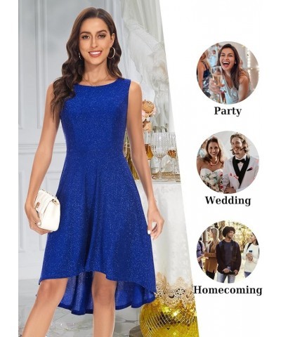 Women Summer Sleeveless Glitter Swing Dresses Cocktail Party Prom Formal Midi Dress Royal Blue $19.35 Dresses