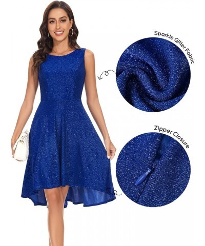 Women Summer Sleeveless Glitter Swing Dresses Cocktail Party Prom Formal Midi Dress Royal Blue $19.35 Dresses