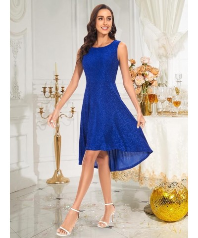 Women Summer Sleeveless Glitter Swing Dresses Cocktail Party Prom Formal Midi Dress Royal Blue $19.35 Dresses