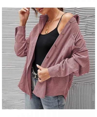 Corduroy Button Down Shirts for Women Boyfriend Long Sleeve Pocket Oversized Blouses Tops Pink $21.44 Blouses