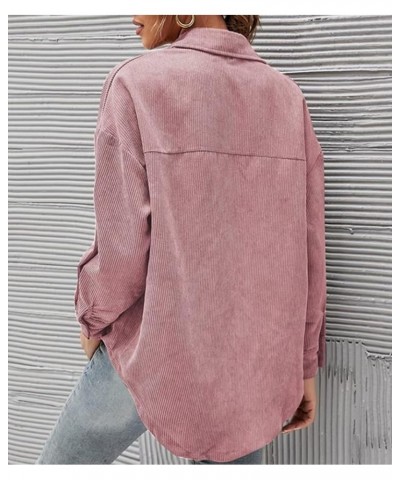 Corduroy Button Down Shirts for Women Boyfriend Long Sleeve Pocket Oversized Blouses Tops Pink $21.44 Blouses