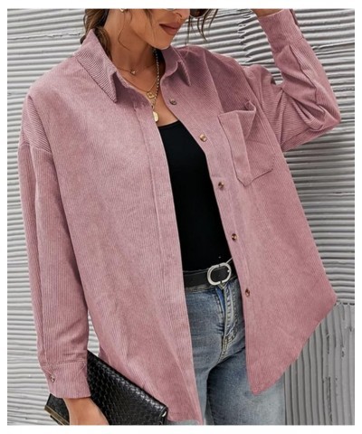 Corduroy Button Down Shirts for Women Boyfriend Long Sleeve Pocket Oversized Blouses Tops Pink $21.44 Blouses