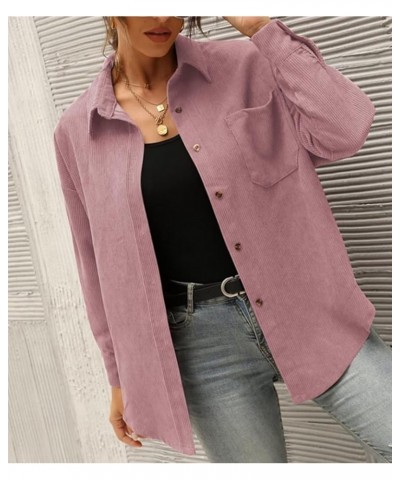 Corduroy Button Down Shirts for Women Boyfriend Long Sleeve Pocket Oversized Blouses Tops Pink $21.44 Blouses