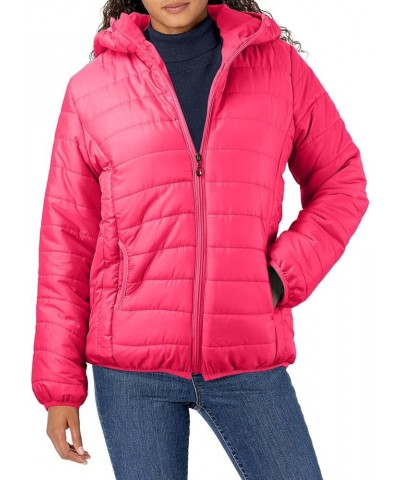 Fashion Quilted Jacket Womens Coat Outwear Solid O-Neck Warm Long Sleeve Puffer Jackets without Hood Z1-hot Pink $4.35 Jackets