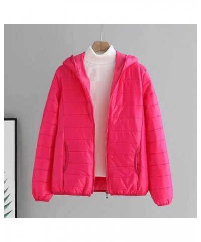 Fashion Quilted Jacket Womens Coat Outwear Solid O-Neck Warm Long Sleeve Puffer Jackets without Hood Z1-hot Pink $4.35 Jackets