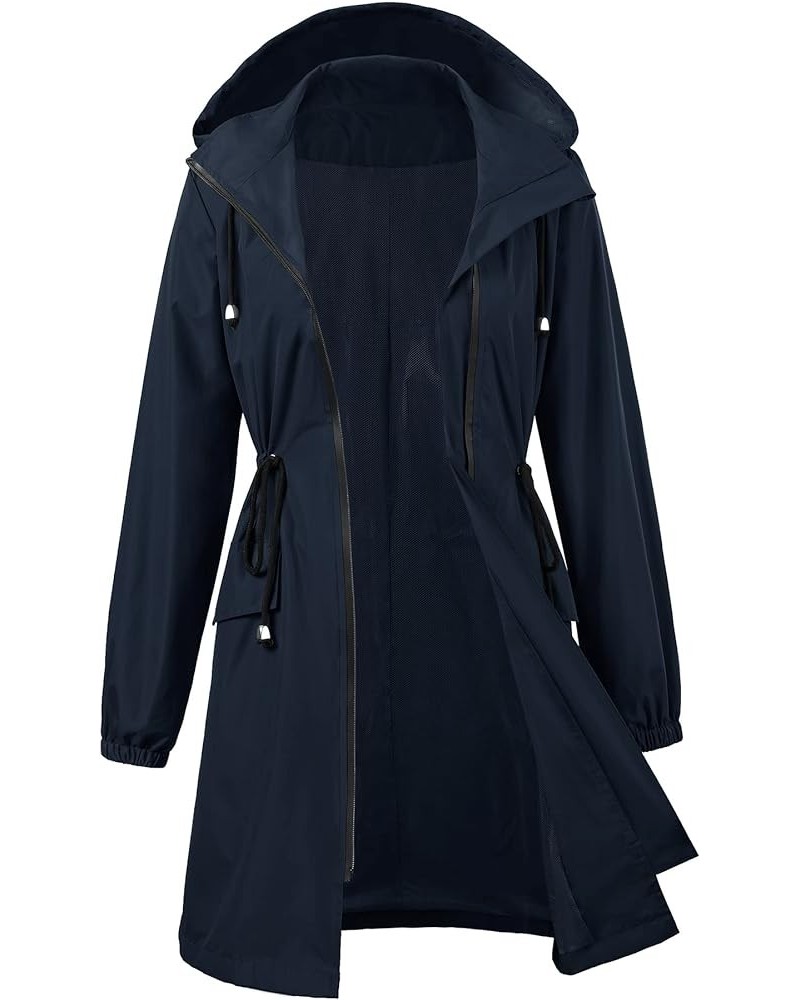 Womens Lightweight Rain Jacket Waterproof Long Raincoat Lined Windbreaker Jackets Hooded Anorak with Pockets Navy Blue $25.49...