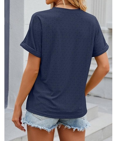 Women's Summer Tops Dressy Casual Short Sleeve Button Down Shirts Loose Fit V Neck Tunic Blouses Navy $13.74 Blouses