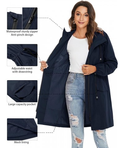 Womens Lightweight Rain Jacket Waterproof Long Raincoat Lined Windbreaker Jackets Hooded Anorak with Pockets Navy Blue $25.49...