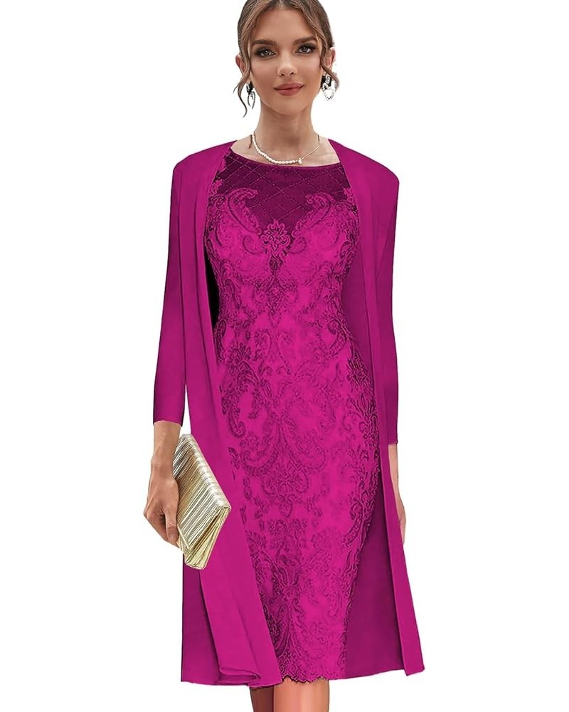 Women's Lace Mother of The Bride Dresses with Jackets for Wedding 2 Pieces Long Sleeve Formal Dress Evening Gown Hot Pink $57...