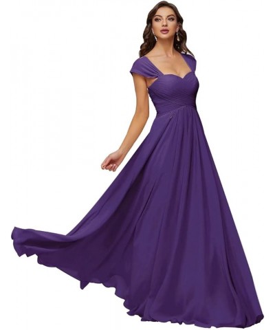 Sweetheart Cap Sleeve Bridesmaid Dresses for Women Long Open Back Chiffon Pleated Formal Party Gowns Regency $26.66 Dresses