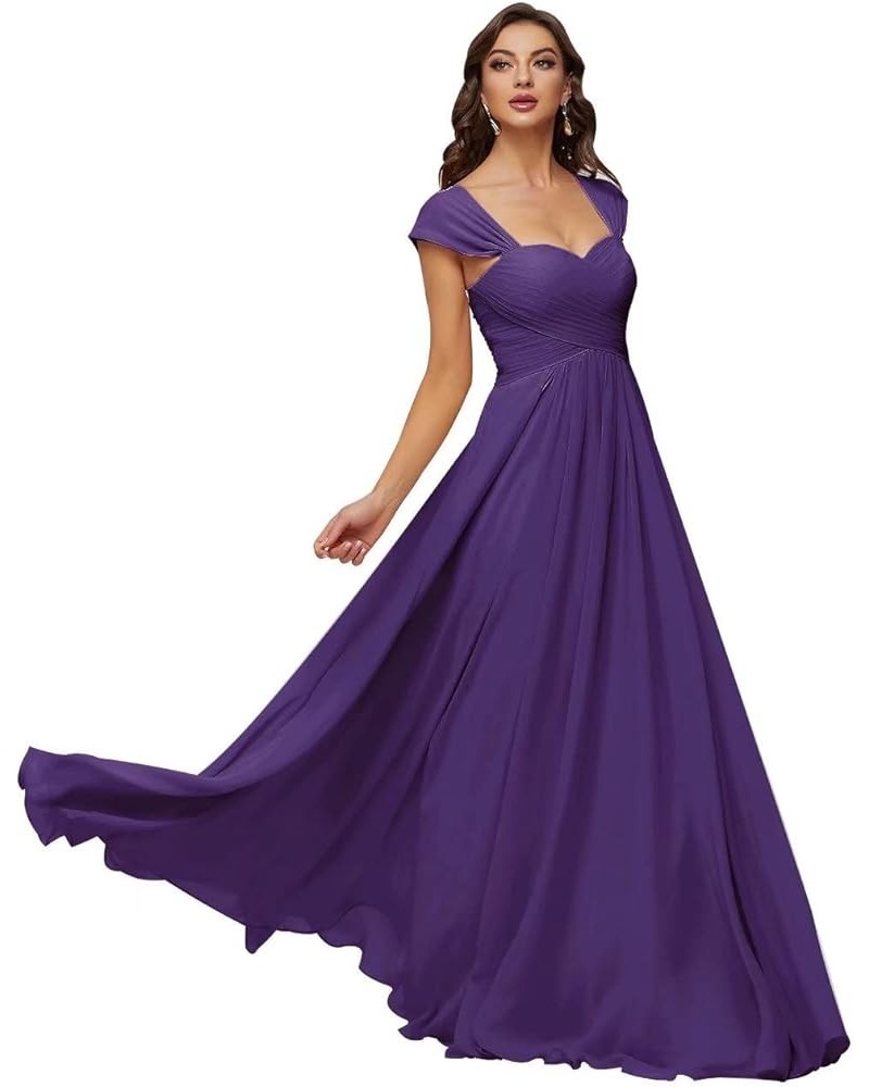 Sweetheart Cap Sleeve Bridesmaid Dresses for Women Long Open Back Chiffon Pleated Formal Party Gowns Regency $26.66 Dresses