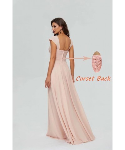 Sweetheart Cap Sleeve Bridesmaid Dresses for Women Long Open Back Chiffon Pleated Formal Party Gowns Regency $26.66 Dresses