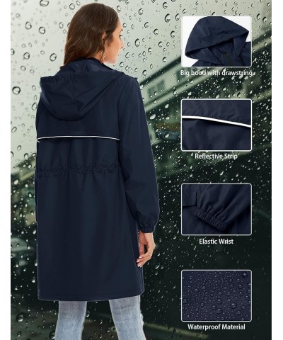 Womens Lightweight Rain Jacket Waterproof Long Raincoat Lined Windbreaker Jackets Hooded Anorak with Pockets Navy Blue $25.49...