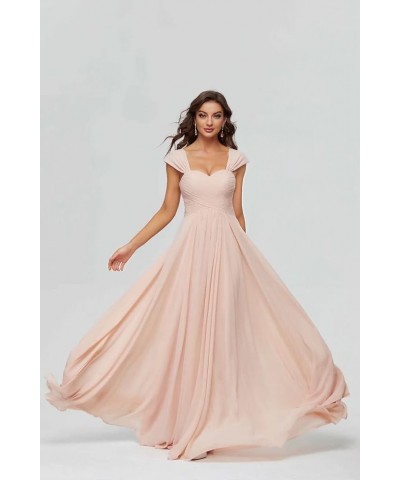 Sweetheart Cap Sleeve Bridesmaid Dresses for Women Long Open Back Chiffon Pleated Formal Party Gowns Regency $26.66 Dresses