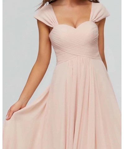 Sweetheart Cap Sleeve Bridesmaid Dresses for Women Long Open Back Chiffon Pleated Formal Party Gowns Regency $26.66 Dresses