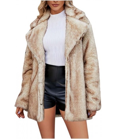 Ladies Faux Fur Coat Women's Thick Outerwear Cardigan Long Sleeves Fleece Jacket Lapel Collar Faux Fur Fluffy Coat Khaki $22....