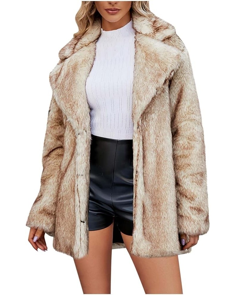 Ladies Faux Fur Coat Women's Thick Outerwear Cardigan Long Sleeves Fleece Jacket Lapel Collar Faux Fur Fluffy Coat Khaki $22....