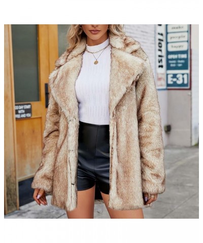 Ladies Faux Fur Coat Women's Thick Outerwear Cardigan Long Sleeves Fleece Jacket Lapel Collar Faux Fur Fluffy Coat Khaki $22....