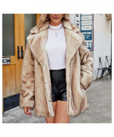 Ladies Faux Fur Coat Women's Thick Outerwear Cardigan Long Sleeves Fleece Jacket Lapel Collar Faux Fur Fluffy Coat Khaki $22....