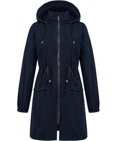 Womens Lightweight Rain Jacket Waterproof Long Raincoat Lined Windbreaker Jackets Hooded Anorak with Pockets Navy Blue $25.49...