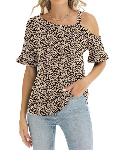 Women's Cold Shoulder Tops Dressy Casual Ruffle Short Sleeve Loose Fit Blouses 2024 Trendy Leopard Floral $12.74 Blouses