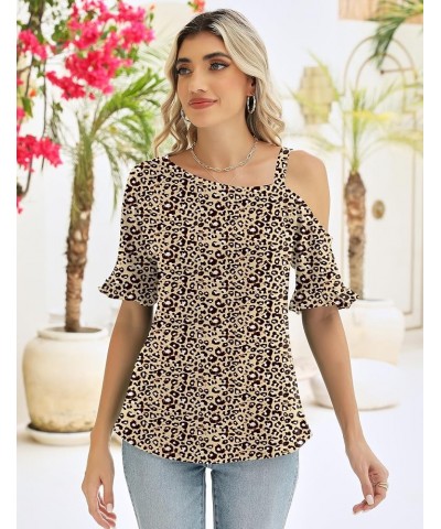 Women's Cold Shoulder Tops Dressy Casual Ruffle Short Sleeve Loose Fit Blouses 2024 Trendy Leopard Floral $12.74 Blouses