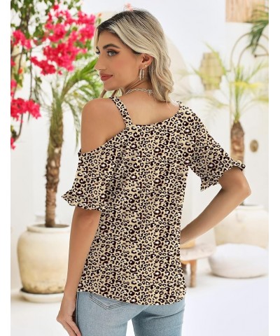 Women's Cold Shoulder Tops Dressy Casual Ruffle Short Sleeve Loose Fit Blouses 2024 Trendy Leopard Floral $12.74 Blouses