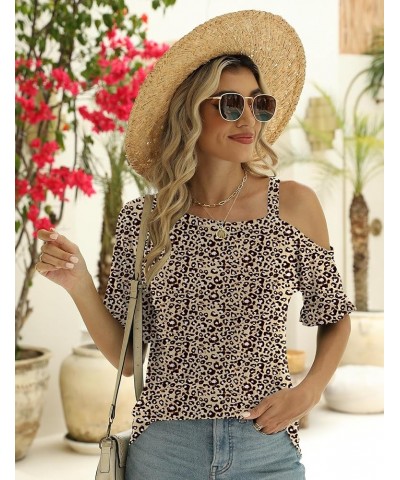 Women's Cold Shoulder Tops Dressy Casual Ruffle Short Sleeve Loose Fit Blouses 2024 Trendy Leopard Floral $12.74 Blouses