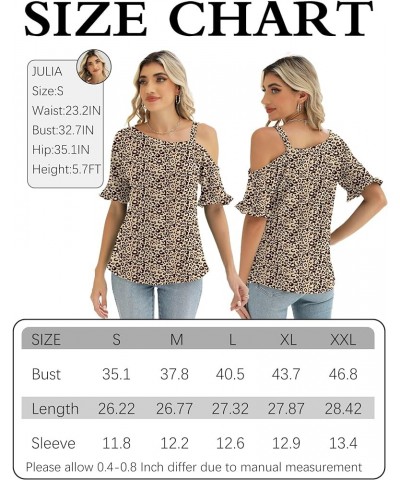 Women's Cold Shoulder Tops Dressy Casual Ruffle Short Sleeve Loose Fit Blouses 2024 Trendy Leopard Floral $12.74 Blouses