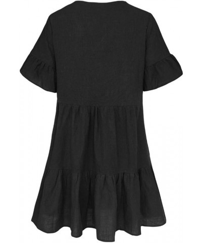 Women's Bell Sleeve Ruffle Hem V Neck Dress Loose Cute Mini Dress Black $18.19 Dresses