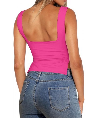 Women Sleeveless Side Split Strappy Crop Tanks Top Ruched Sweetheart Neck Backless Sexy Solid Crop Cami Tops Hot Pink $14.49 ...