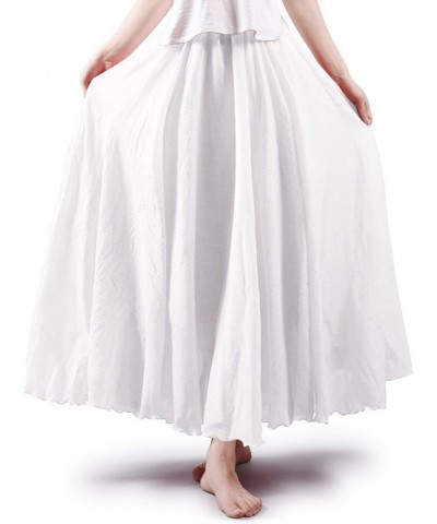 Women's Girls Casual Long Maxi Skirt Cotton Elastic Waist Boho Goth Fairy Renaissance Weekend Skirts Dress White $12.41 Skirts