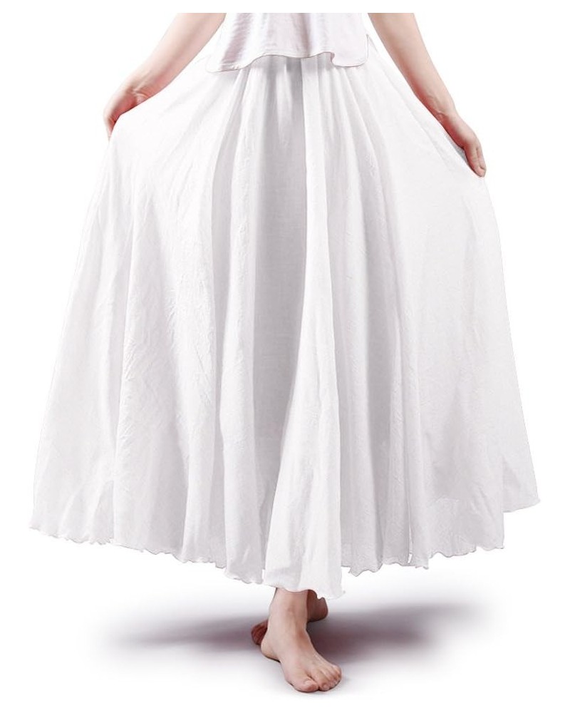 Women's Girls Casual Long Maxi Skirt Cotton Elastic Waist Boho Goth Fairy Renaissance Weekend Skirts Dress White $12.41 Skirts